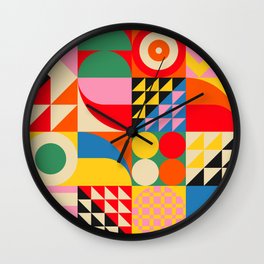 Happy Colorful Geometric Tropical Jungle Wall Clock | Jungle, Sun, Stripes, Modernabstract, Colorful, Geometric, Jendu, Happy, Boho, Tropical 