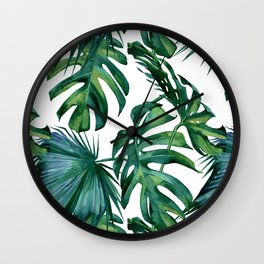 Classic Palm Leaves Tropical Jungle Green Wall Clock | Painting, Illustration, Graphic Design, Digital, Nature, Pattern, Simpleluxe, Tropical, Photo, Landscape 