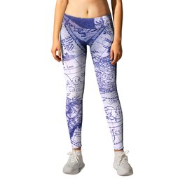 World Map Antique Vintage Navy Blue Leggings | Map, Pattern, Watercolor, Space, Nature, Digital, Adventure, People, Abstract, Painting 