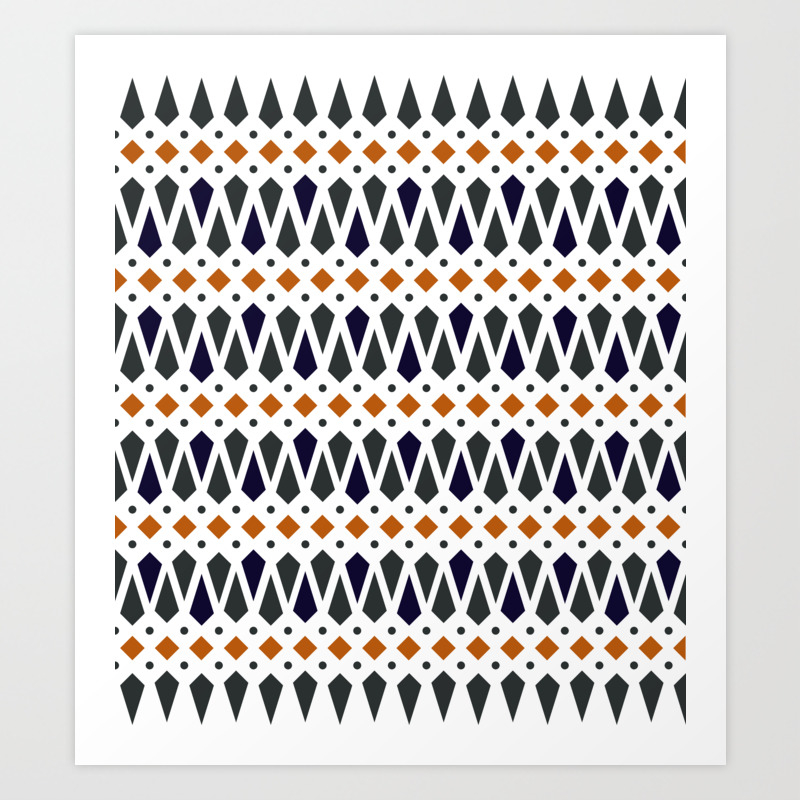 Abstract Geo Print In Burnt Orange Charcoal And Navy Art Print By