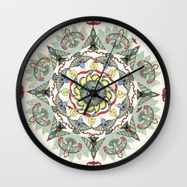 Circling Birds Mandala Wall Clock | Pattern, Birds, Art, Colorful, Blue, Artistic, Yellow, Circle, Illustration, Red 