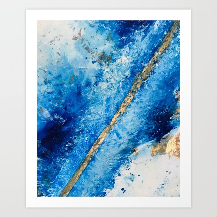 Blue Skies 2 A Pretty Abstract Mixed Media Piece In Blue Gold