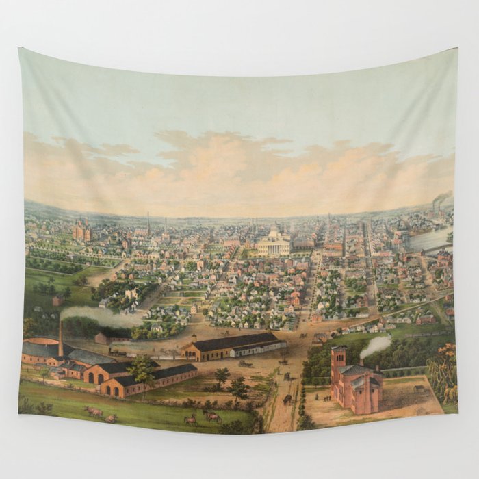 Vintage Pictorial Map of Columbus OH (1867) Wall Tapestry by