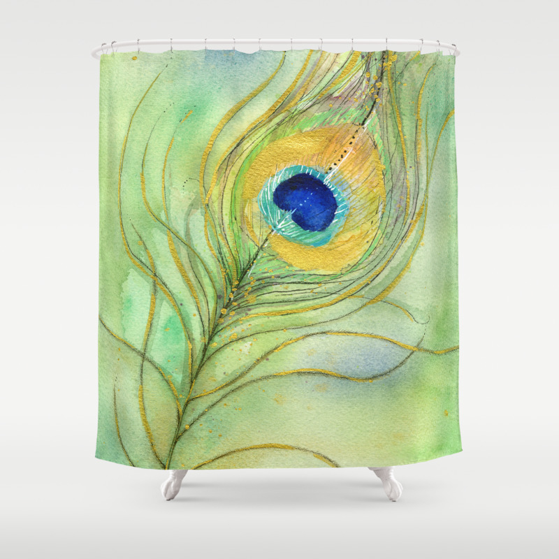 Abstract Peacock Feather Watercolor Shower Curtain By Olechka