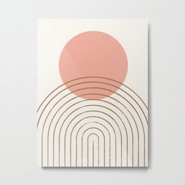 Pink Sun Mid-Century Full Metal Print | Japandi, Rainbow, Trendy, Softcolor, Abstract, Pinksun, Minimalistic, Midcentury, Circle, Minimalist 