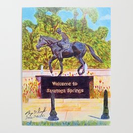 NATIVE DANCER - Saratoga - Horse Racing - Original Drawing - by Bryn & Brooke Reynolds Poster