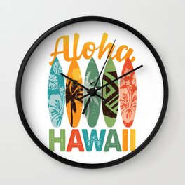 Retro Hawaiian Surfboard Aloha Hawaii Wall Clock