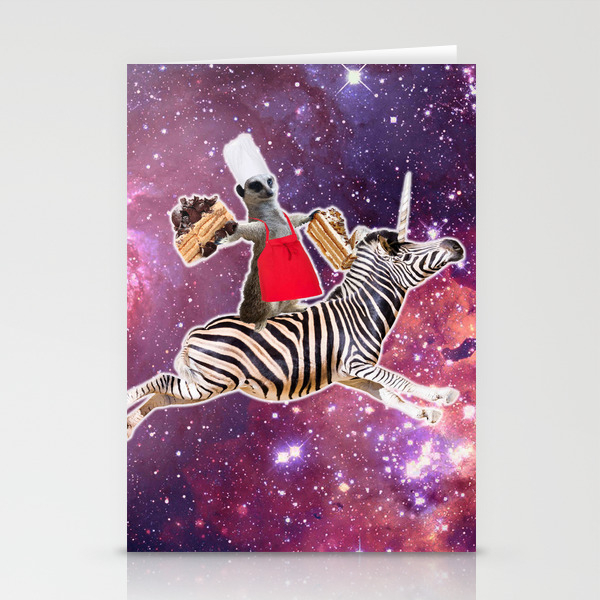 Lemur Riding Zebra Unicorn Eating Cake Stationery Cards By