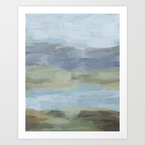 Sky Gray Blue Sage Green Abstract Wall Art Painting Art Lake