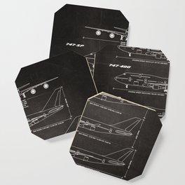 Boeing 747 Family Blueprint in High Resolution (black) Coaster
