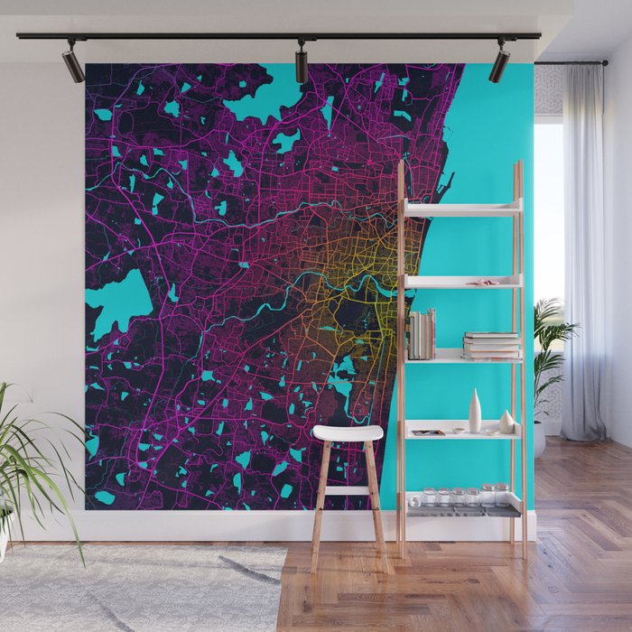 Chennai City Map of India Neon Wall Mural by deMAP Studio Society6