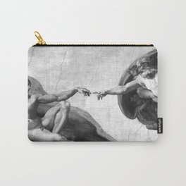 Black and White Creation of Adam Painting by Michelangelo Sistine Chapel Carry-All Pouch | Michelangelo, Vatican, Chapelceiling, Vaticanchurch, Adam, Rome, Black, Grey, Sistine, Digital 