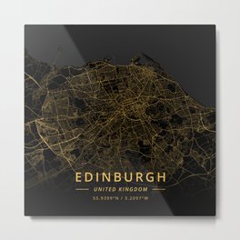 Edinburgh, United Kingdom - Gold Metal Print | Black, United, Graphicdesign, Street, Village, Dark, City, Gold, Designer, Edinburgh 