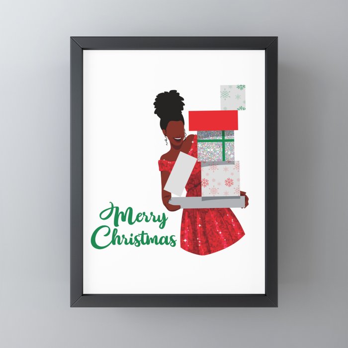 Merry Christmas Black African American Woman Gifts Framed Mini Art Print