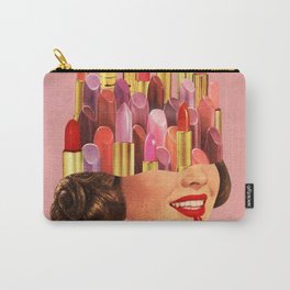Lipstick (Pink) Carry-All Pouch | Vanity, Curated, Midcentury, Pink, Collage, Vintage, Happy, Mid Century, Lips, Makeup 