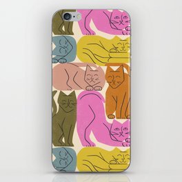 Stack of Cats No. 1 iPhone Skin | Drawing, Simple, Fun, Sleeping, Silly, Retro, Colorful, Bright, Pink, Stretching 