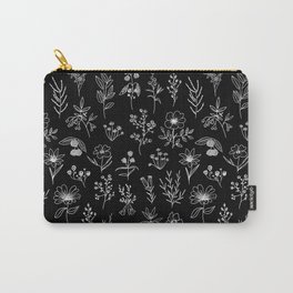 Little Patagonian Wildflowers - Black Carry-All Pouch | Botanical, Botanic, Drawing, Black, Female, Ink Pen, Plants, Digital, Patterns, Nature 