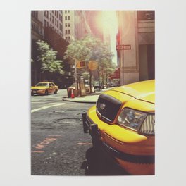 Yellow Taxis Cabs New York City Streets Poster