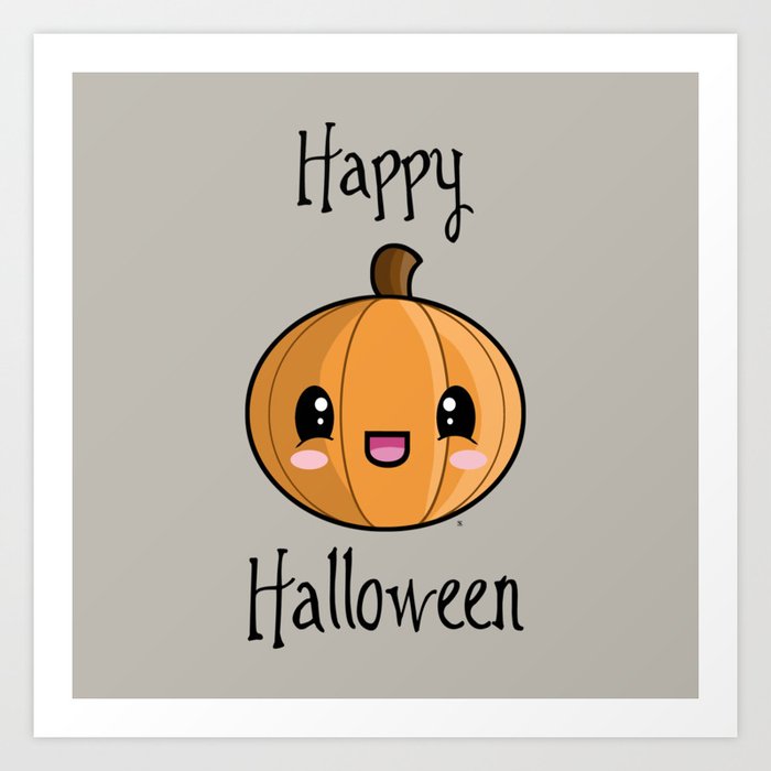 Happy Halloween Pumpkin Kawaii Art Print By Steelartstudios