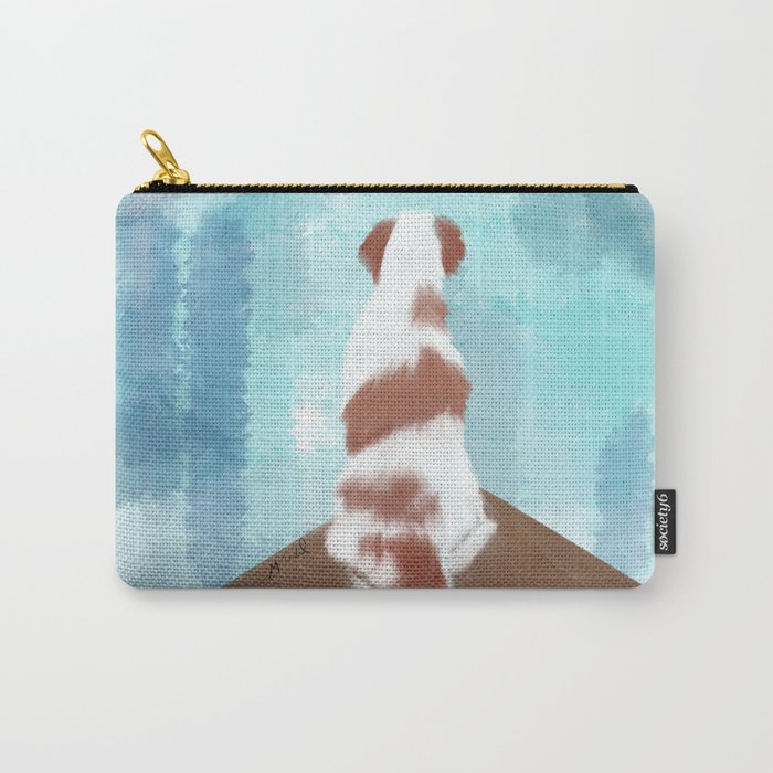 Deschutes The Brittany Spaniel Carry-All Pouch | Drawing, Digital, Brittany-spaniel, Brittany, Spaniel, White-and-red, Sitting-on-deck, At-the-lake, Dog, Cute