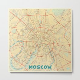Moscow Map Retro Metal Print | Map, Other, Popart, Russia, Watercolor, City, Mocsow, Pattern, Illustration, Digital 
