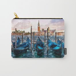 Gondolas in Venice Carry-All Pouch | Watercolor, Painting, Canal, Italy, Veniceart, Blue, Italian, Pontoon, Boats, Citylandscape 