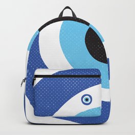 Evil Eye Symbol Backpack | Boho, Minimalist, Circles, Round, Dots, Greekevileye, Curated, Blue, Blueandblack, Turkishart 