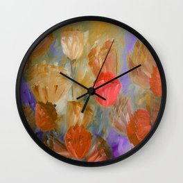 Breaking Dawn in Shades of Gold, Peach and Violet Wall Clock | Blooms, Purple, Landscape, Lavender, Flowers, Red, Nature, Floral, Garden, Colorful 
