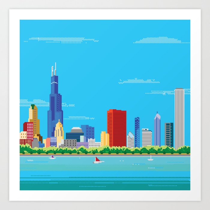 8 Bit Pixel Chicago Skyline Prints 