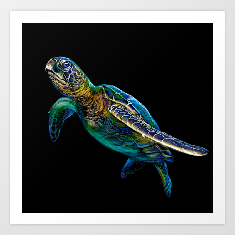 Sea turtle realistic artistic colored drawing Art Print by AMAZIGH |  Society6