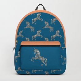 Floral Unicorn in Blue + Coral Backpack | Horse, Pony, Graphicdesign, Latheandquill, Blue, Gold, Magical, Magic, White, Nursery 