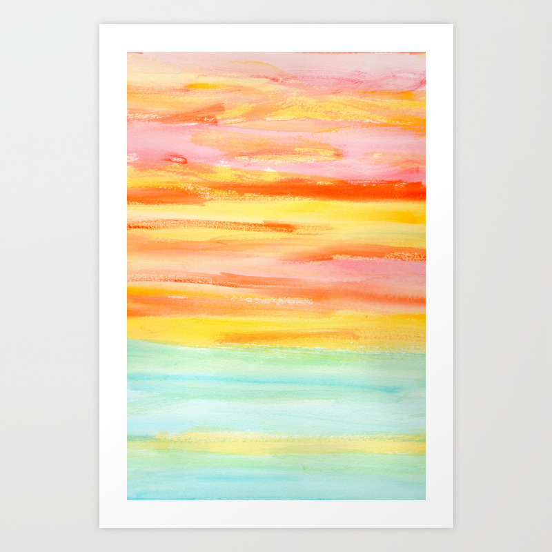 Summer Sunset Abstract Painting Stripes Pattern Modern Be Yourself And Fall In Love Art Print By Lennaarty Society6