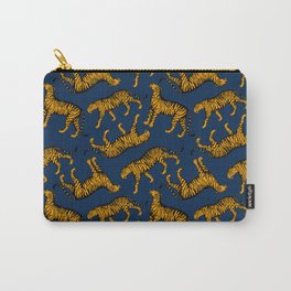 Tigers (Navy Blue and Marigold) Carry-All Pouch | Navy, Design, Vibrant, Illucalliart, Illustration, Animal, Marigold, Pattern, Tiger, Big Cats 