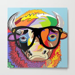 Hipster Bison "Buffalo" Metal Print | Southwesterncolors, Style, West, Blackglasses, Oldwest, Trendy, Eloiseart, Colorful, Western, Southwestern 