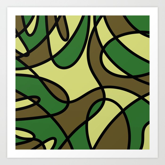 Camo Curves Abstract Camouflage Coloured Pattern Art Print By