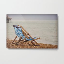 Seaside Deck Chairs Metal Print | Photo, Woodenchairs, Ocean, Summerbeach, Nautical, Vintagenautical, Sea, Retronautical, Striped, Deckchairs 