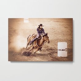 Barrel Racing Metal Print | Animal, Sports, Digital, Barrelracing, Cowgirl, Horse, Rodeo, Photo, Color 