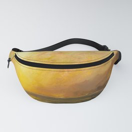 Golden Sunset and Sky over a Troubled Sea landscape painting by Thomas Moran Fanny Pack