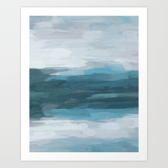 Teal Ocean Blue Gray Abstract Nature Art Painting Art Print By