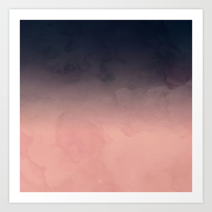 Modern Abstract Dark Navy Blue Peach Watercolor Ombre Gradient Art