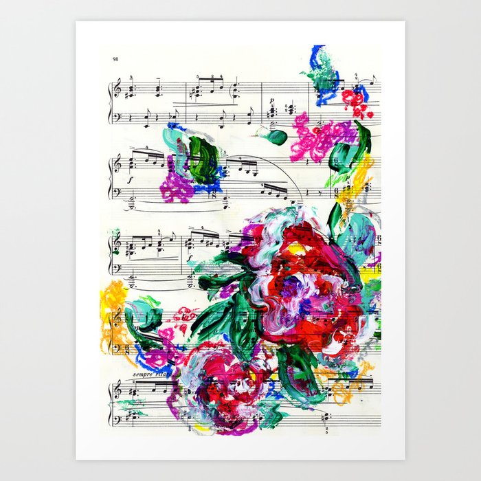 Musical Beauty Floral Abstract Piano Notes Art Print By