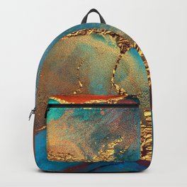 Abstract Blue And Gold Autumn Marble Backpack | Metallic, Gemstone, Copper, Nature, Boheme, Painting, Gold, Marble, Scandi, Glitter 