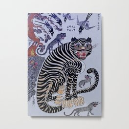 Korean Tiger Minhwa with Three Cubs Metal Print | Foolish, Tiger, Corrupt, Culture, Minhwa, Korean, Vintage, Cubs, Folklore, Painting 
