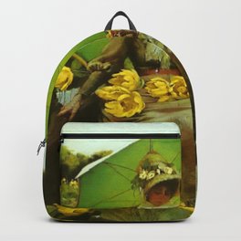 Spectacular 'Yellow Lotus Lilies' Floral Lily Pond portrait painting Charles Courtney Curran Backpack | Thehamptons, Catskills, Flowers, Wildflowers, Lilypond, Lotuslilies, Curated, Victorian, Charleston, Ashville 