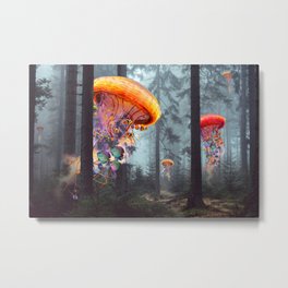 Electric Jellyfish Worlds in a Forest Metal Print | Trippy, Misty, Creature, Trees, Jellyfish, Surrealism, Surreal, Woods, Electric, Collage 