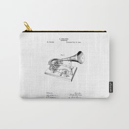 patent art Berliner Gramophone 1895 Carry-All Pouch | Graphic, Homedecor, Vintage, Decoration, Invention, Black And White, Scheme, Music, Digital, Typography 