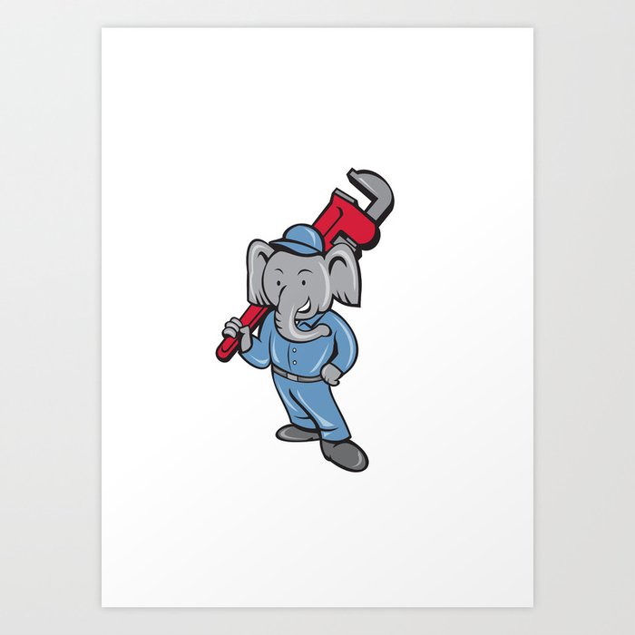 Elephant Plumber Monkey Wrench Cartoon Art Print by patrimonio | Society6