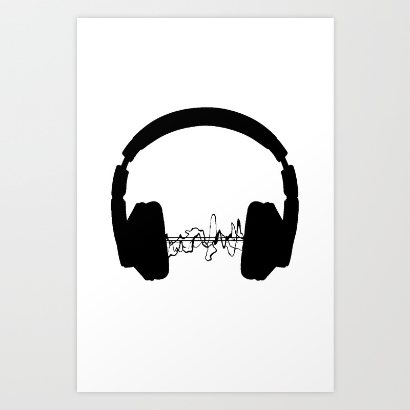 Headphones Art Print By Vortha Society6 - white earbuds for jammin music roblox