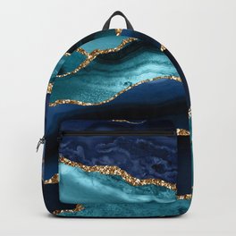 Ocean Blue Mermaid Marble Backpack | Geode, Scandi, Pattern, Marble, Midnightblue, Digital, Blueandgold, Ocean, Trendy, Boho 
