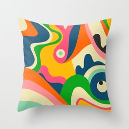 Colorful Mid Century Abstract  Throw Pillow | Vibrand, Retro, Bold, Colorful, Bahaus, Curated, Boho, Busy, Bohemian, Abstract 